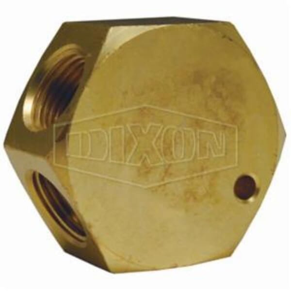 Dixon 3133 Flat Hex Manifold, (1) 3/8 in NPT Inlets x (3) 3/8 in NPT Outlets, Brass