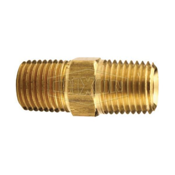 Dixon 3700202C Hex Nipple, 1/8 in x 0.97 in L, Brass, MNPTF, Domestic