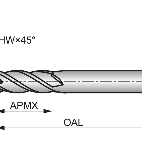 Dormer 5983594 S814HA Type N Short Length End Mill, 6 mm Dia Cutter, 13 mm Length of Cut, 4 Flutes, 6 mm Dia Shank, 57 mm OAL, AlCrN Coated