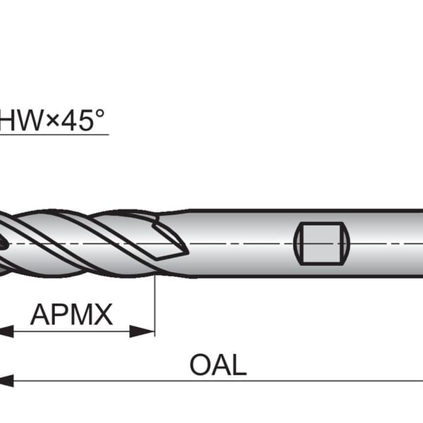 Dormer 5983618 S814HB Type N Short Length End Mill, 25 mm Dia Cutter, 45 mm Length of Cut, 4 Flutes, 25 mm Dia Shank, 121 mm OAL, AlCrN Coated