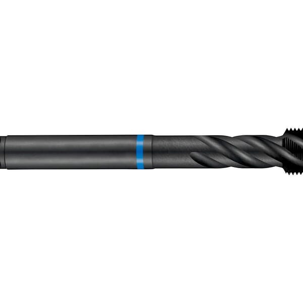 Dormer 6305857 E383 Spiral Flute Machine Tap, Right Hand Cutting, M12x1.25 Thread, Semi-Bottoming Chamfer, Right Hand Flute Direction, 4 Flutes, Steam Tempered, HSS-E