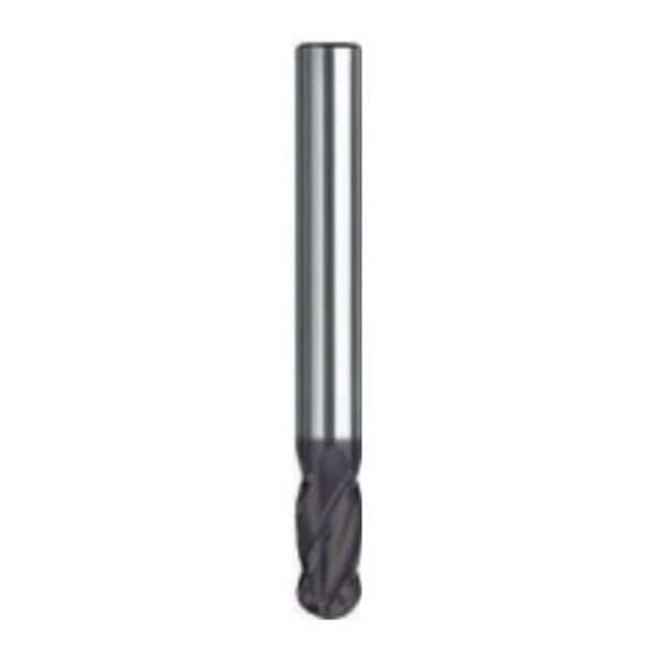 Dormer 7648901 S247 Type N Extra Long Cut Length Ball Nose End Mill, 1/8 in Dia Cutter, 1 in Length of Cut, 4 Flutes, 1/8 in Dia Shank, 3 in OAL, AlTiN Coated