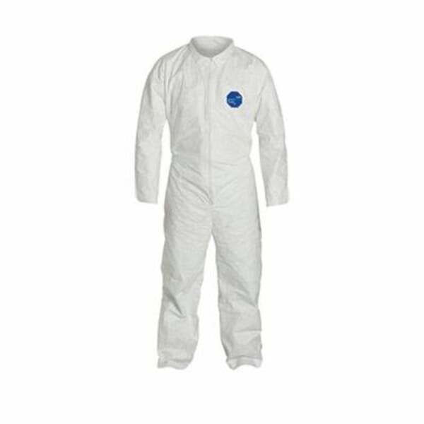 DuPont TY120SWH Laydown Collar Disposable Coverall With Open Wrist and Ankle, DuPont Laydown Collar Disposable Coverall With Open Wrist and Ankle, White, 5.9 mil Tyvek 400