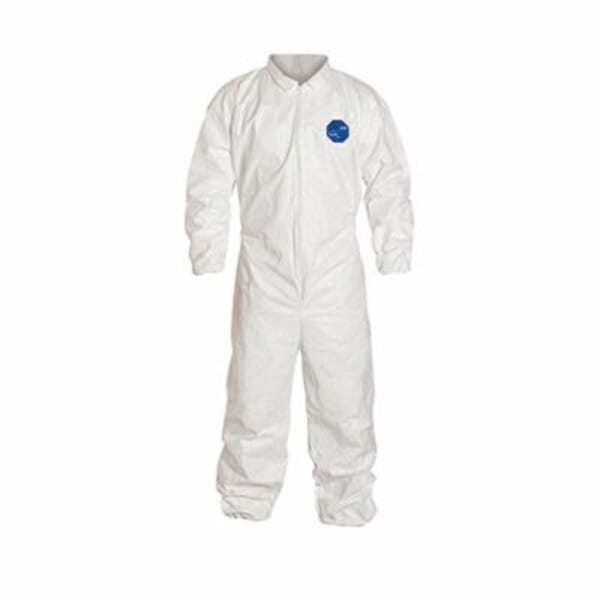 DuPont Laydown Collar Disposable Coverall With Elastic Wrist and Ankle, TY125SWH, White, 5.9 mil Tyvek 400