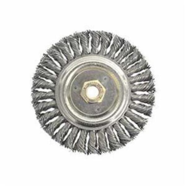 Dually 79801 Narrow Face Root Pass Wheel Brush With Nut, 4-1/2 in Dia Brush, 3/16 in W Face, 0.02 in Dia Stringer Bead Knot Filament/Wire, 5/8-11 Arbor Hole