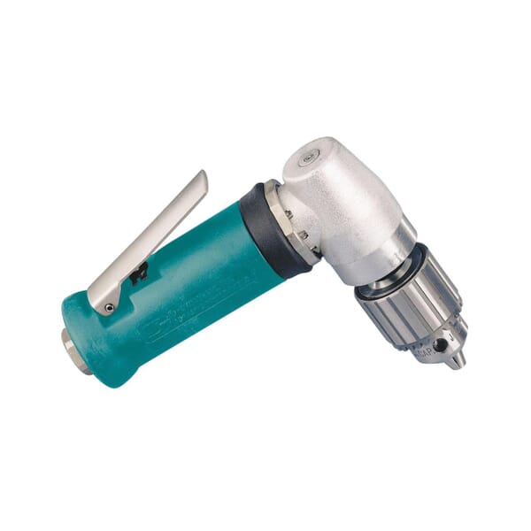 Dynabrade 51846 Geared Right Angle Air Powered Drill, 1/4 in Jacobs Chuck, 0.4 hp, 21 scfm Air Flow, 90 psi, 5-1/2 in OAL