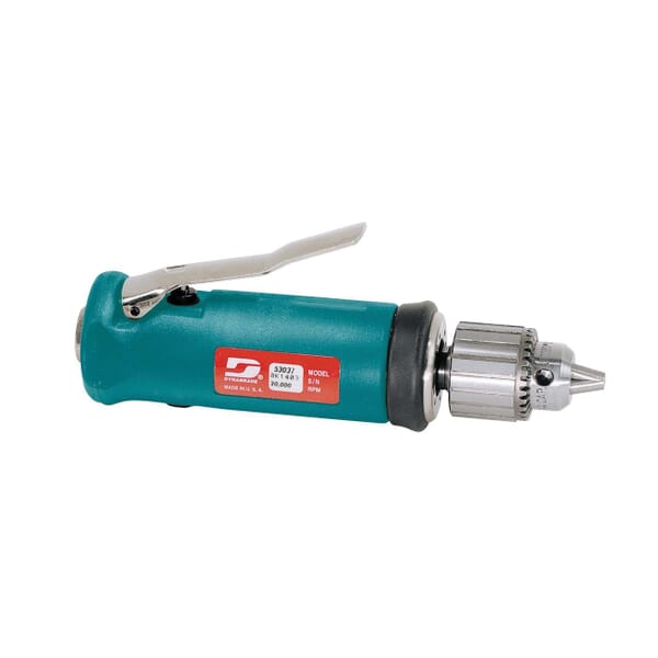 Dynabrade 53037 Gearless Air Powered Drill, 1/4 in Jacobs Chuck, 1/2 hp, 27 scfm Air Flow, 90 psi, 7 in OAL