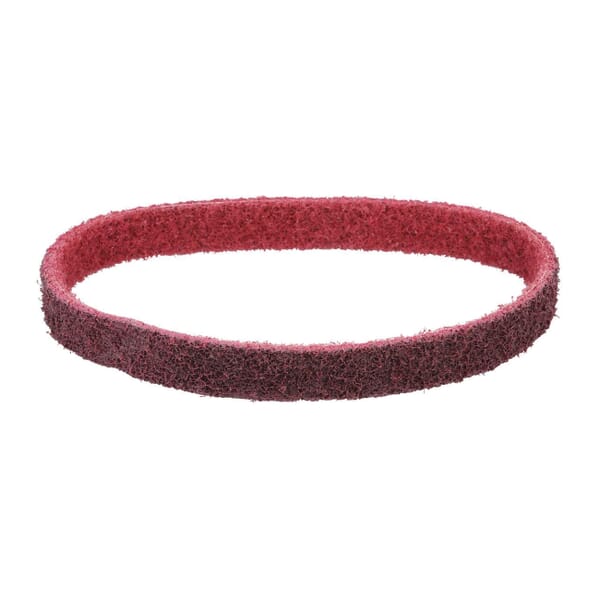 Dynabrade DynaBrite 90295 Premium Better Tier Narrow Surface Conditioning Non-Woven Abrasive Belt, 1 in W x 18 in L, Medium Grade, Aluminum Oxide Abrasive, Maroon