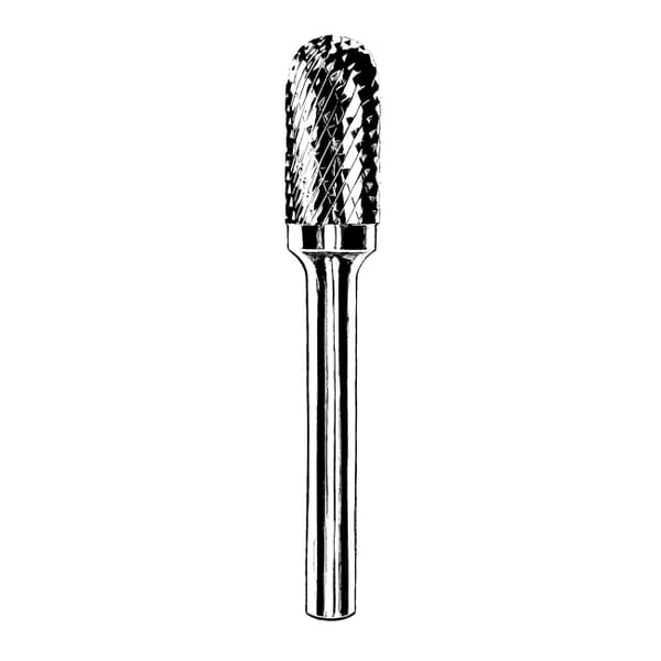 Dynabrade 93341 Carbide Burr, Radius End, Cylindrical Head, 1/8 in Dia Head, 9/16 in L of Cut, Double Cut