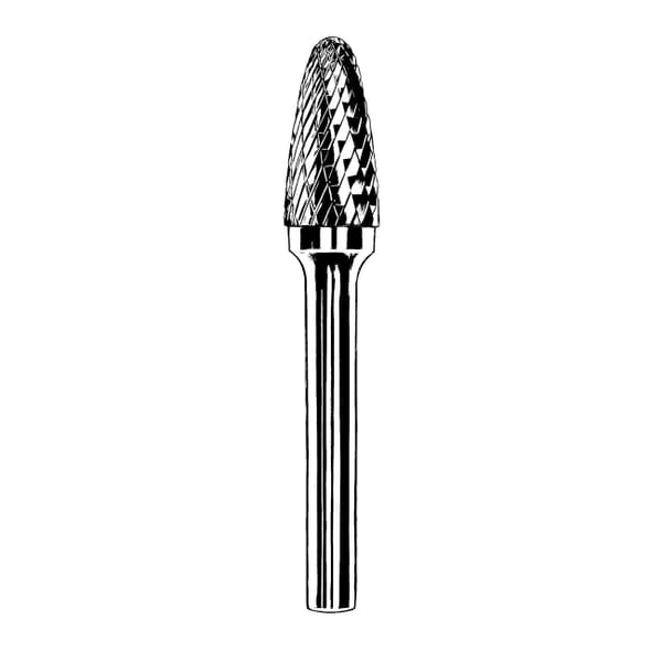 Dynabrade DynaBurr 93344 Carbide Burr, Radius End, Tree Head, 1/8 in Dia Head, 1/2 in L of Cut, Double Cut