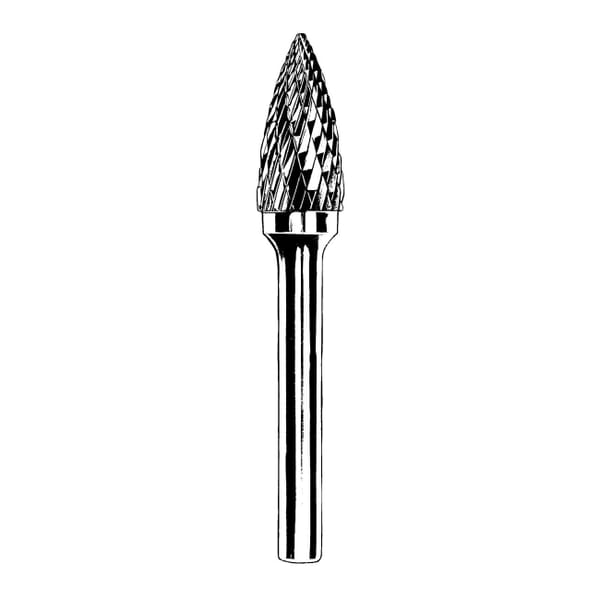 Dynabrade DynaBurr 93345 Carbide Burr, Pointed End, Tree Head, 1/8 in Dia Head, 1/2 in L of Cut, Double Cut