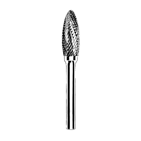 Dynabrade DynaBurr 93346 Carbide Burr, Flame Head, 1/8 in Dia Head, 1/4 in L of Cut, Double Cut