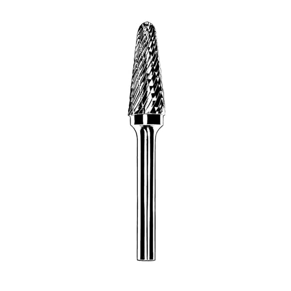 Dynabrade DynaBurr 93347 Carbide Burr, Radius End, Taper Head, 1/8 in Dia Head, 1/2 in L of Cut, Double Cut