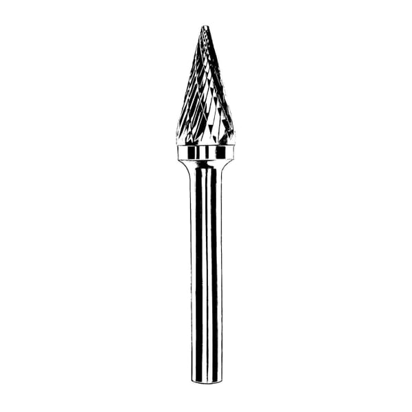 Dynabrade 93348 Mill File, Pointed End, Cone Head, 1/8 in Dia Head, 7/16 in L of Cut, Double Cut