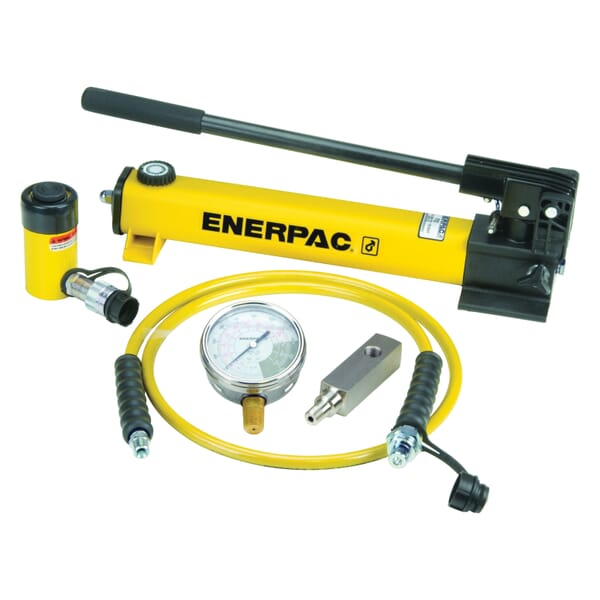 Enerpac SCR-102H SC Series General Purpose Single Acting Cylinder Pump Set, 10 ton, 2.13 in Stroke, 4.78 in H Collapse, 6.91 in H Extended, 0 to 22200 lb ga Scale, Steel