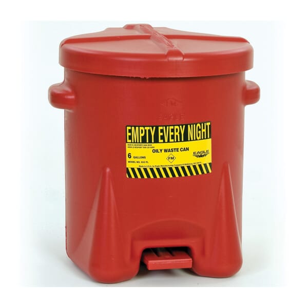 Eagle Manufacturing 933FL Oily Waste Can With Foot Lever, 6 gal Capacity, 13-1/2 in Dia x 16 in H, HDPE, Red