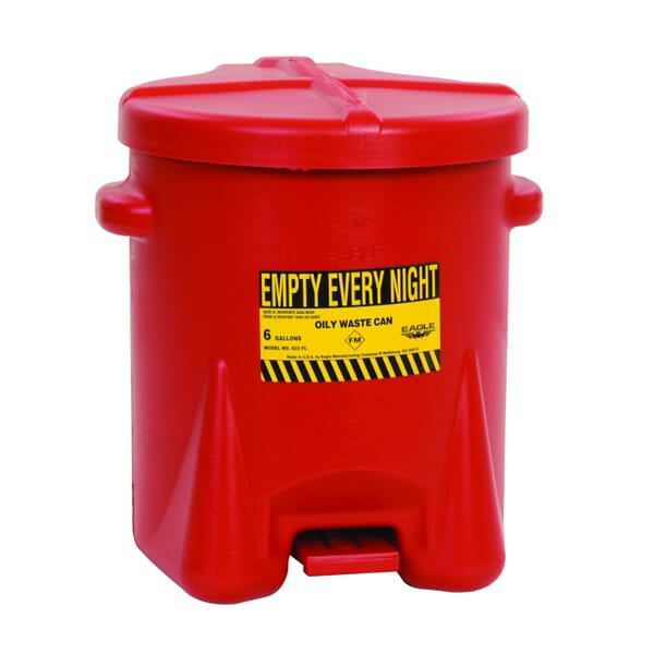 Eagle Manufacturing 933FL Oily Waste Can With Foot Lever, 6 gal Capacity, 13-1/2 in Dia x 16 in H, HDPE, Red