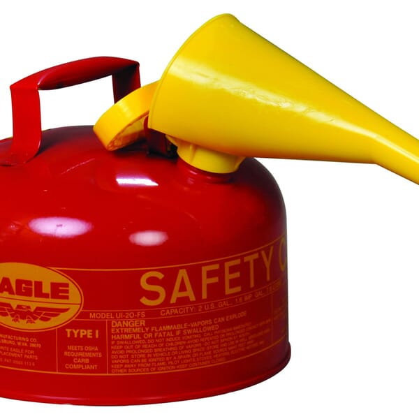 Eagle Manufacturing UI20FS Type I Safety Can With F-15 Funnel, 2 gal Capacity, 11-1/4 in Dia x 9-1/2 in H, Hot Dipped Galvanized Steel, Red
