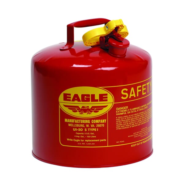 Eagle Manufacturing UI50S Type I Safety Can, 5 gal Capacity, 12-1/2 in Dia x 13-1/2 in H, Galvanized Steel, Red