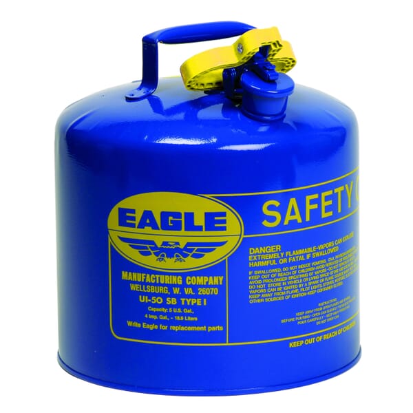 Eagle Manufacturing UI50SB Type I Safety Can, 5 gal Capacity, 12-1/2 in Dia x 13-1/2 in H, Hot Dipped Galvanized Steel, Blue