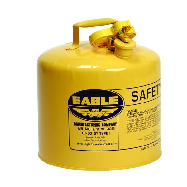 Eagle Manufacturing UI50SY Type I Safety Can, 5 gal Capacity, 12-1/2 in Dia x 13-1/2 in H, Galvanized Steel, Yellow