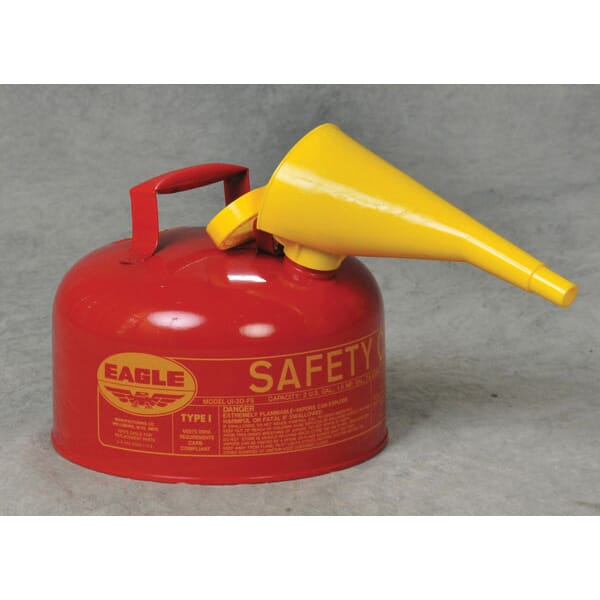 Eagle Manufacturing UI20FS Type I Safety Can With F-15 Funnel, 2 gal Capacity, 11-1/4 in Dia x 9-1/2 in H, Hot Dipped Galvanized Steel, Red