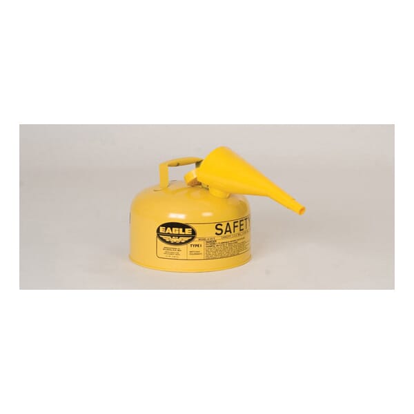 Eagle Manufacturing UI20FSY Type I Safety Can With F-15 Funnel, 2 gal Capacity, 11-1/4 in Dia x 9-1/2 in H, Hot Dipped Galvanized Steel, Yellow