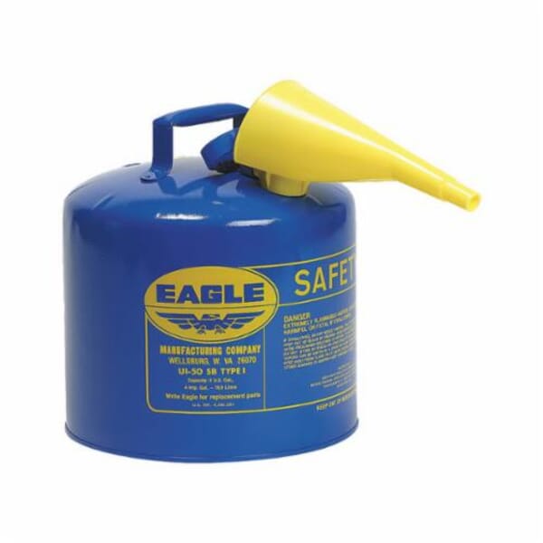 Eagle Manufacturing UI50FSY Type I Safety Can With F-15 Funnel, 5 gal Capacity, 12-1/2 in Dia x 13-1/2 in H, Galvanized Steel, Yellow
