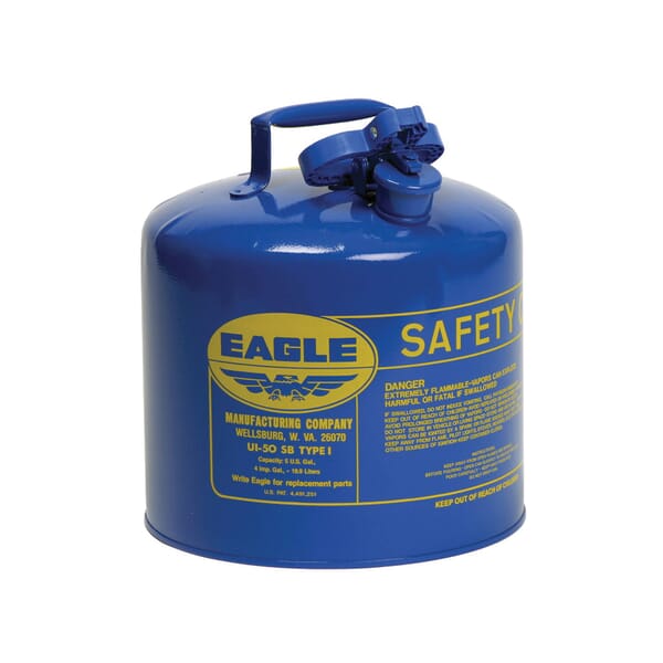 Eagle Manufacturing UI50SB Type I Safety Can, 5 gal Capacity, 12-1/2 in Dia x 13-1/2 in H, Hot Dipped Galvanized Steel, Blue