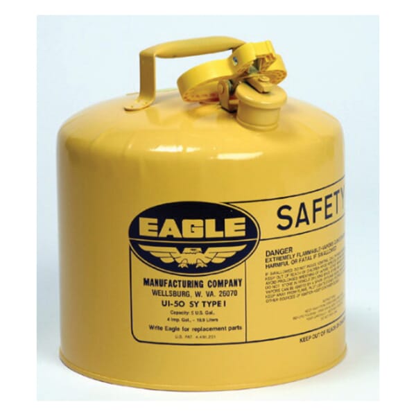 Eagle Manufacturing UI50SY Type I Safety Can, 5 gal Capacity, 12-1/2 in Dia x 13-1/2 in H, Galvanized Steel, Yellow