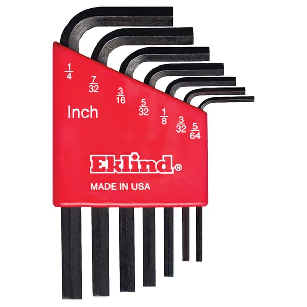 Eklind 10107 Hex-L Short Key Set, 7 Pieces, 5/64 to 1/4 in Hex, L-Handle Handle, Alloy Steel, Black Oxide