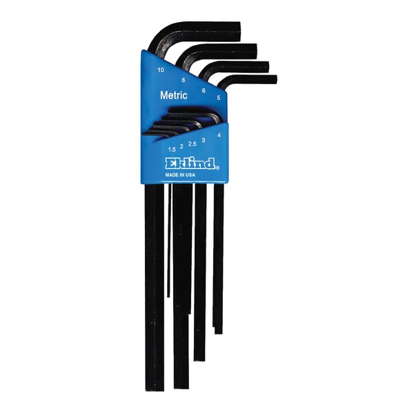 Eklind 10609 Hex-L Long Key Set With Holder, 9 Pieces, 1.5 to 10 mm Hex, L-Handle Handle, ANSI B18.3, Alloy Steel, Black Oxide