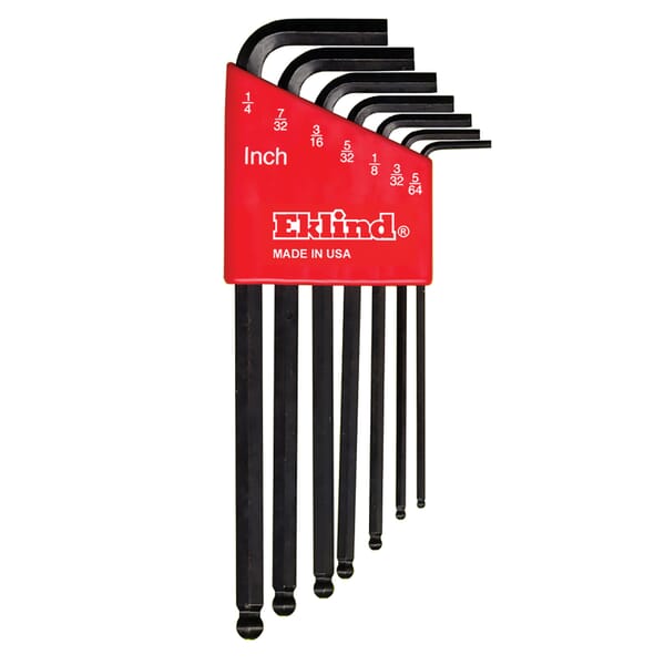 Eklind 13207 Ball-Hex-L Long Key Set, 7 Pieces, 5/64 to 1/4 in Hex, Torx Drive, L-Handle Handle, Alloy Steel, Black Oxide