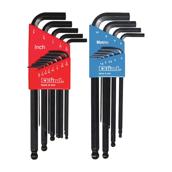 Eklind 13222 Ball-Hex-L Long Key Set, 22 Pieces, 0.05 to 0.375 in, 1.5 to 10 mm Hex, L-Handle Handle, ANSI B18.3, Alloy Steel, Black Oxide