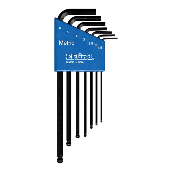 Eklind 13607 Ball-Hex-L Short Key Set, 7 Pieces, 1.5 to 6 mm Hex, Torx Drive, L-Handle Handle, ANSI B18.3, Black Oxide