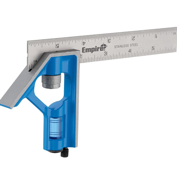 Empire E255 Fast Adjustment Combination Square, 6 in L, 1/32 in Graduation, 6 in Tongue, Stainless Steel