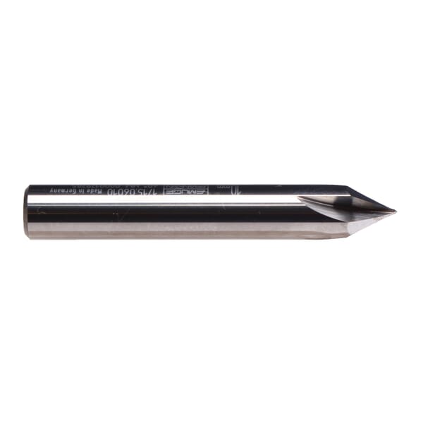 Emuge 1715.06008 Chamfer Mill, 8 mm Dia Cutter Head, 60 deg Included, 58 mm OAL, Sub Micrograin Carbide, Bright