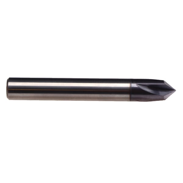 Emuge 1715A.090500 Chamfer Mill, 1/2 in Dia Cutter Head, 90 deg Included, 3 in OAL, Sub Micrograin Carbide, TiAlN Coated