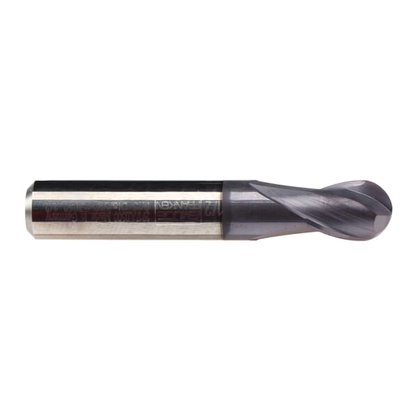 Emuge 1877A.008 Hard-Cut 1877A Extra Short Length Ball Nose End Mill, 8 mm Dia Cutter, 12 mm Length of Cut, 2 Flutes, 8 mm Dia Shank, 58 mm OAL, TiAlN Coated