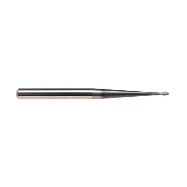 Emuge 1960A.002 Top-Cut 1960A Extra Long Length Tapered Ball Nose End Mill, 2 mm Dia Cutter, 3 mm Length of Cut, 2 Flutes, 6 mm Dia Shank, 80 mm OAL, TiAlN Coated