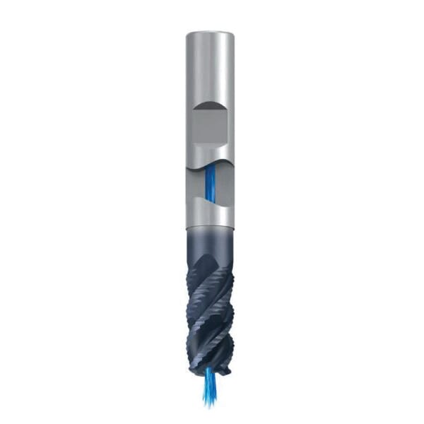 Emuge 2615AZ.016 Multi-Cut 2615AZ Duplex Geometry Square End Corner Radius End Mill With Axial Through Coolant, 16 mm Dia Cutter, 2.2 mm Corner Radius, 32 mm Length of Cut, 4 Flutes, 16 mm Dia Shank, 92 mm OAL, TiAlN Coated
