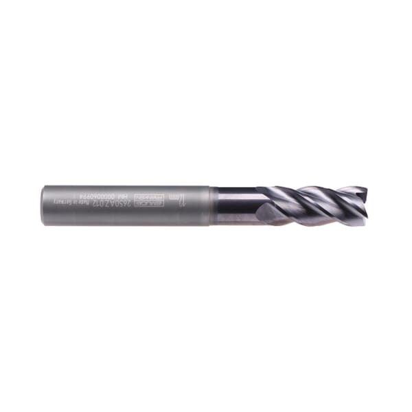 Emuge 2650AZ.010 TiNox-Cut 2650AZ Square End Mill With Axial Through Coolant, 10 mm Dia Cutter, 22 mm Length of Cut, 4 Flutes, 10 mm Dia Shank, 80 mm OAL, TiAlN Coated