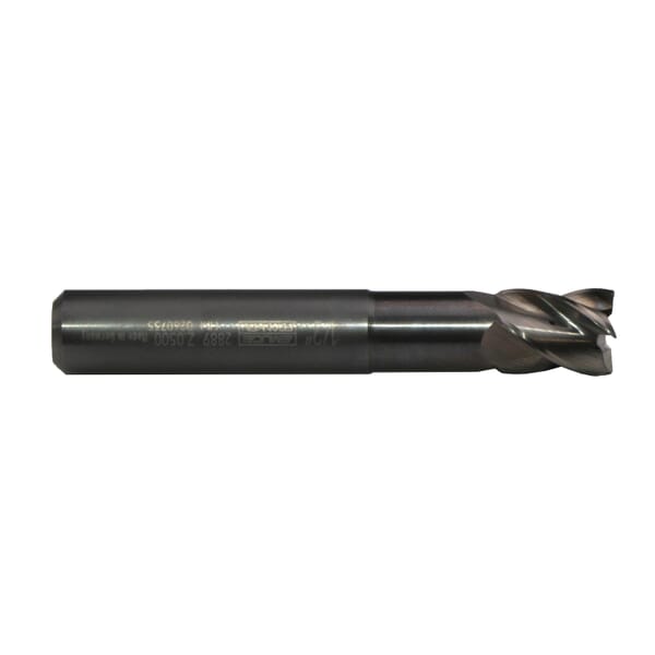 Emuge 2889RZ.006 Alu-Cut 2889RZ Square End Mill With Radial Coolant, 6 mm Dia Cutter, 8 mm Length of Cut, 3 Flutes, 6 mm Dia Shank, 57 mm OAL, CRN Coated