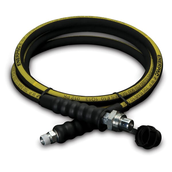 Enerpac HC9308 Heavy Duty High Pressure Hydraulic Hose, 3/8 in Nominal, NPTF x CH604 End Style, 8 ft L, 10000 psi Working, Rubber/Steel, Domestic