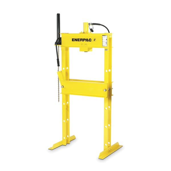 Enerpac IPE1215 Hydraulic Press, 10 ton Capacity, 24.88 in L x 29-3/4 in W Base, 10 in L Stroke, H Frame, 52 in H, Electric Submerged Hydraulic Pump, 10000 psi Pressure, Electric Power