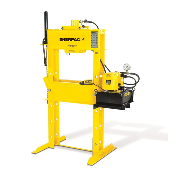 Enerpac IPE5060 Hydraulic Press, 50 ton Capacity, 42-3/4 in L x 36 in W Base, 13 in L Stroke, H Frame, 76 in H, Electric Pump, 10000 psi Pressure, Electric Power