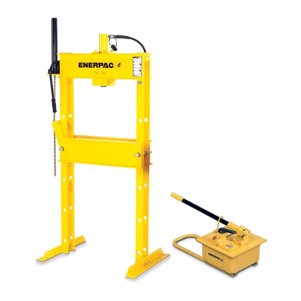 Enerpac IPH5030 Hydraulic Press, 50 ton Capacity, 42-3/4 in L x 36 in W Base, 6 in L Stroke, H Frame, 76 in H, Hydraulic Hand Pump, 10000 psi Pressure, Manual Power