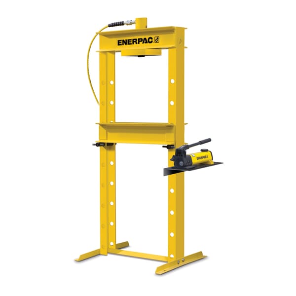 Enerpac IPH1234 Hydraulic Press, 10 ton Capacity, 24.88 in L x 29-3/4 in W Base, 10 in L Stroke, H Frame, 52 in H, Hydraulic Hand Pump, 10000 psi Pressure, Manual Power