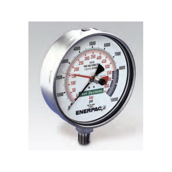 Enerpac T6001L G Series Dry Test System Gauge, 1000 psi, 1/2 in NPTF Connection, +/-0.5 % Accuracy, Alloy Steel