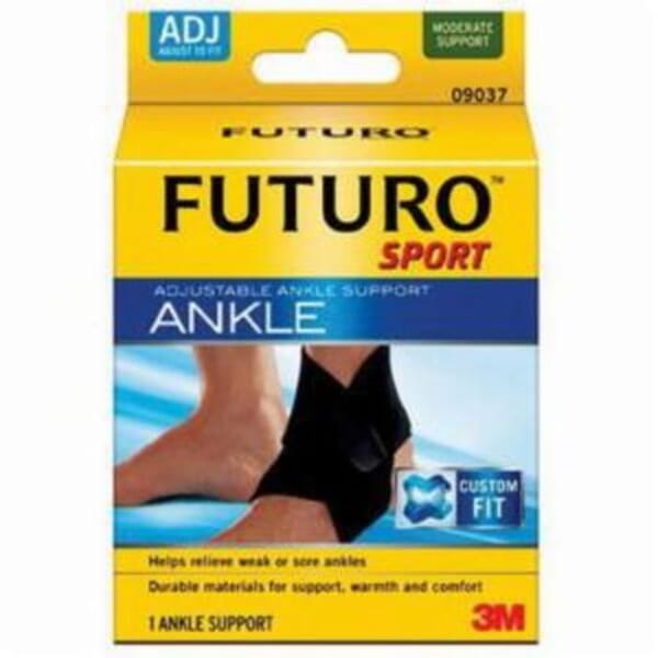 FUTURO 7100157824 Ankle Support, Adjustable, Neoprene Blend/Polyester/Nylon, Black, Wrap Around Closure